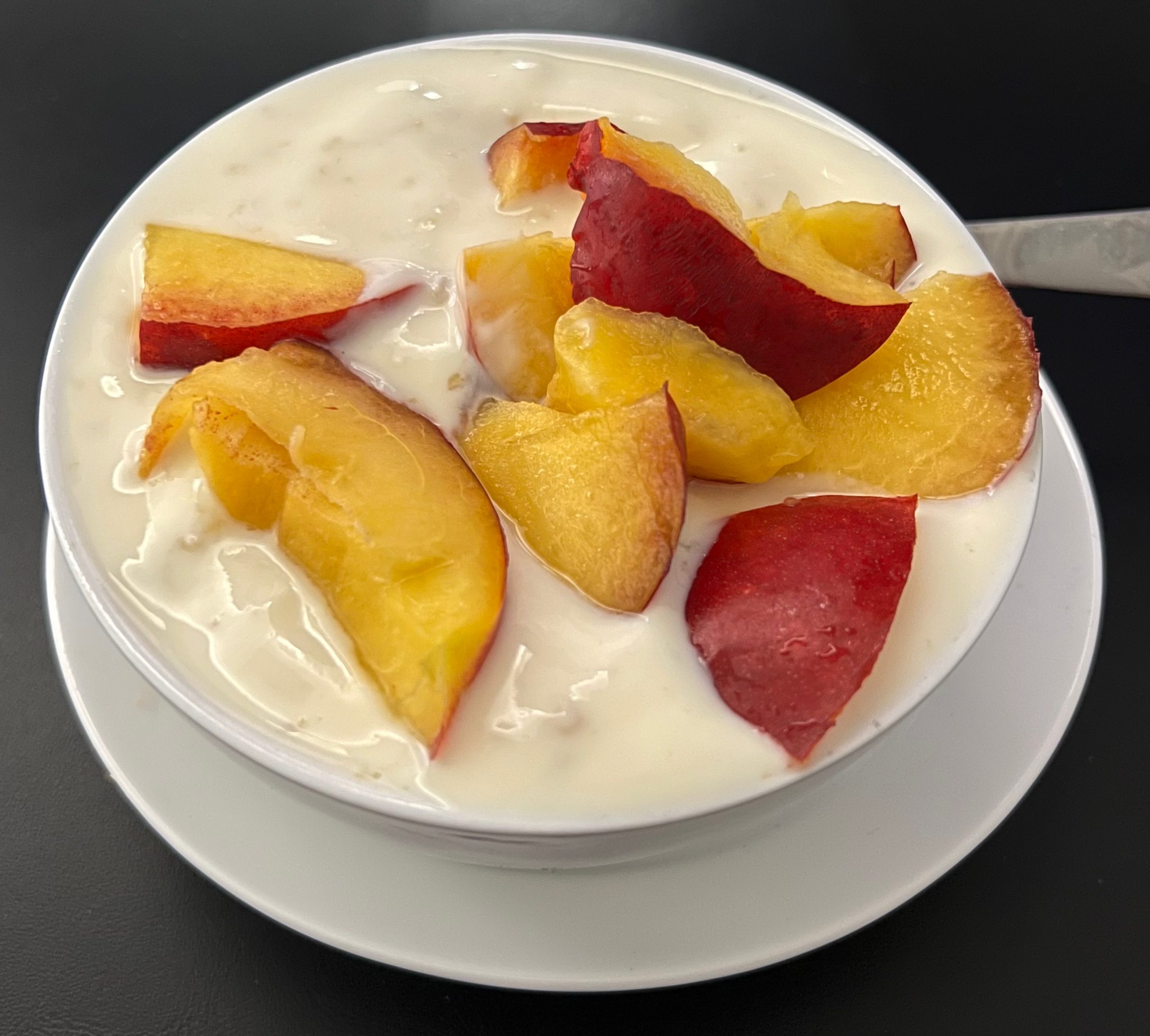 Nectarine, mango yogurt and chocolate pudin parfait Peppermint4Tea