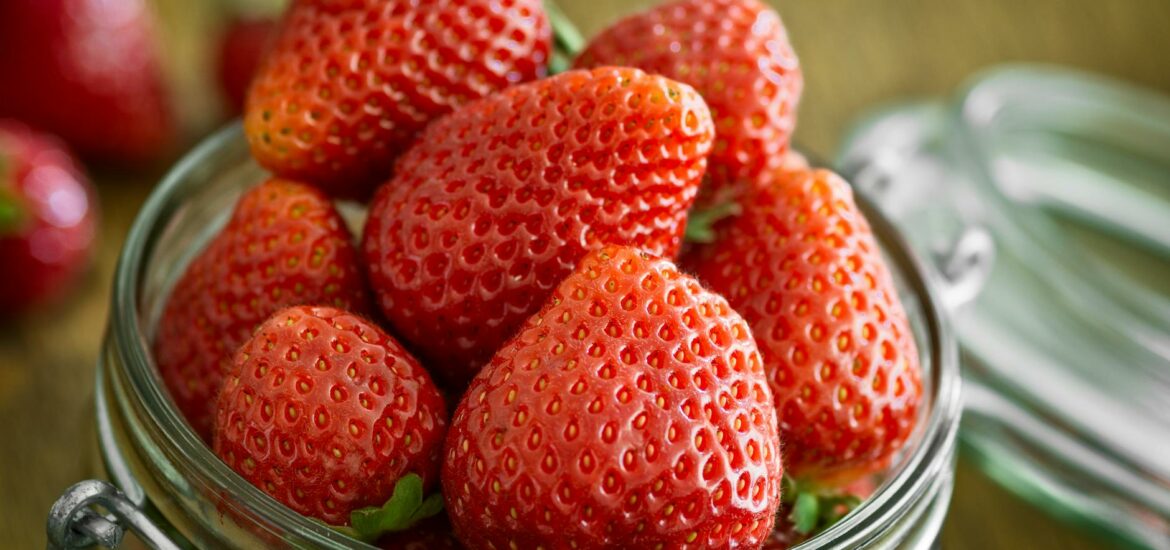 strawberry in glass fido jar